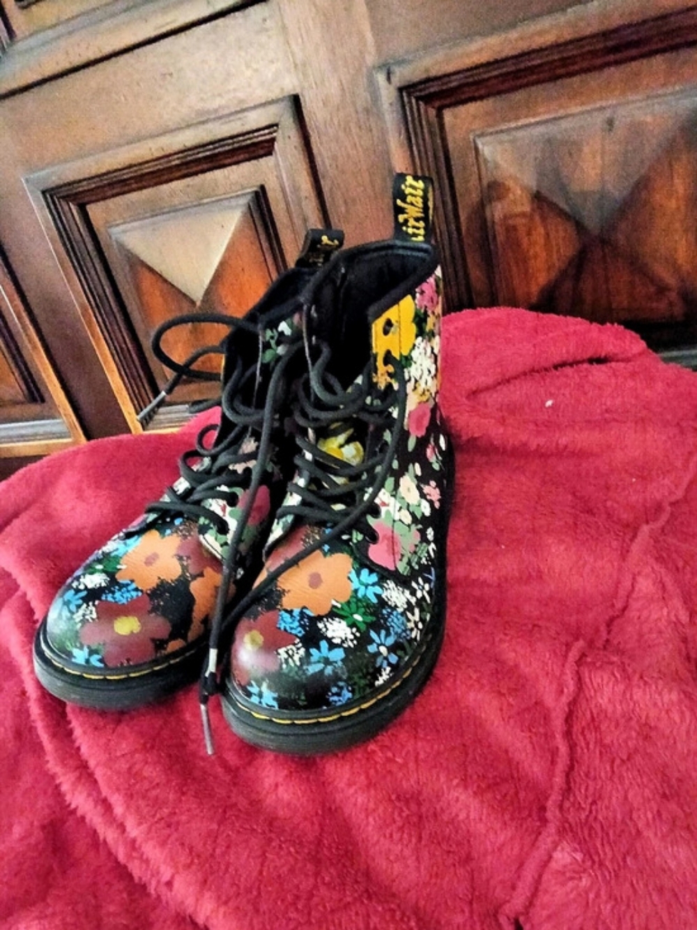 Rare Dr. Martens 1460 Pascal Vintage Floral Leather Lace Up Boots Pascal Size 2
